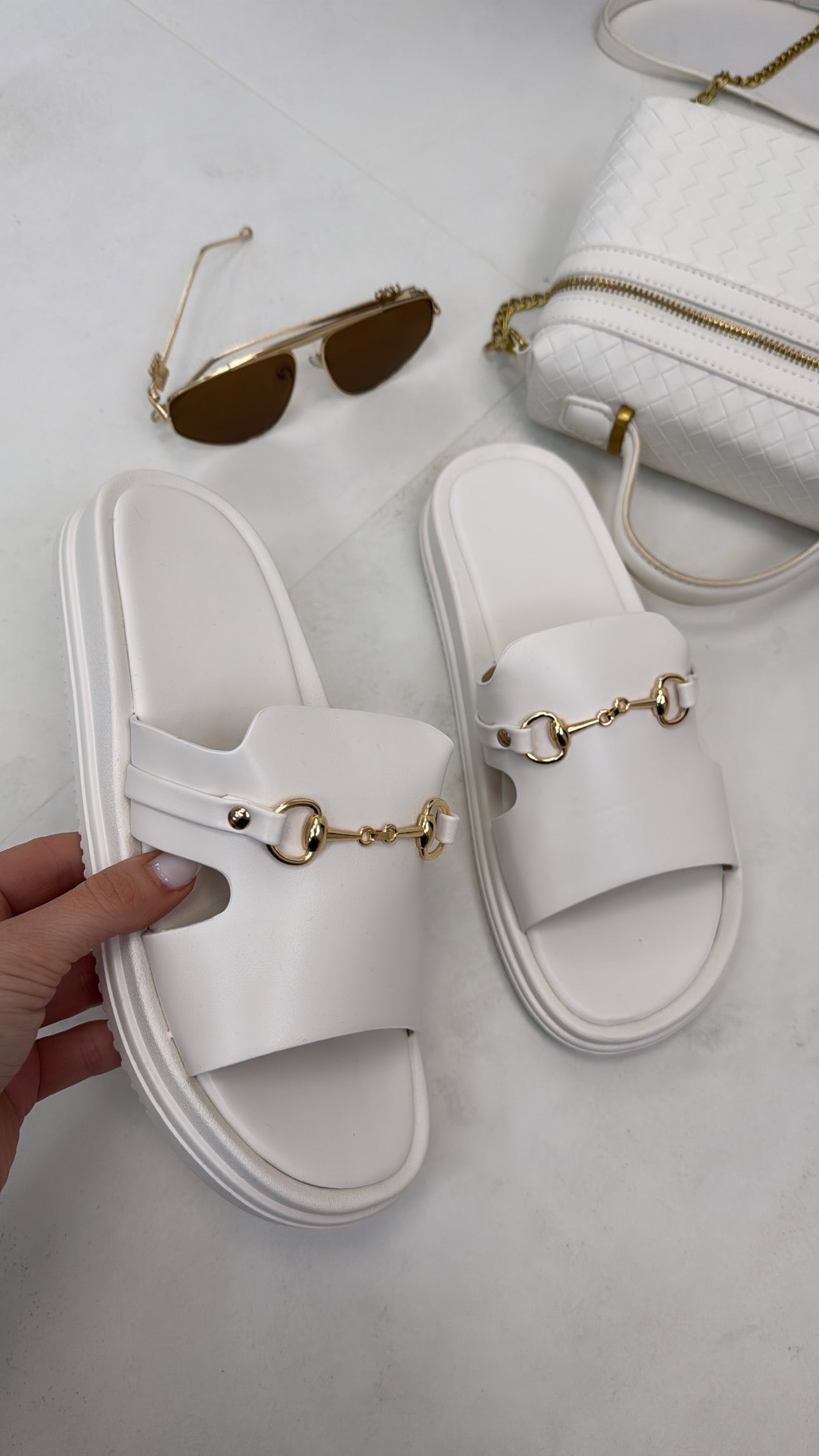 PALOMA white faux suede buckle detail slider