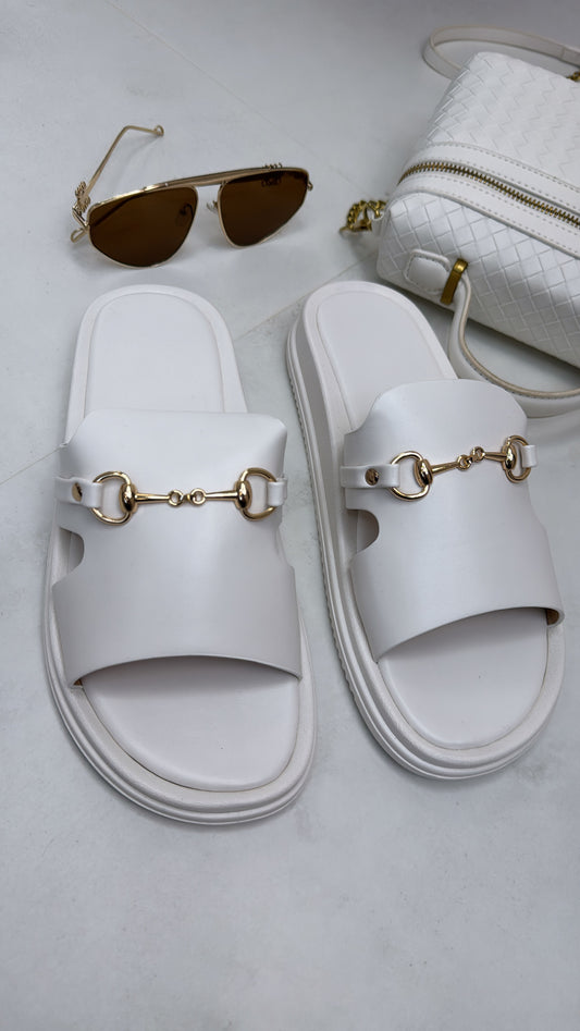 PALOMA white faux suede buckle detail slider