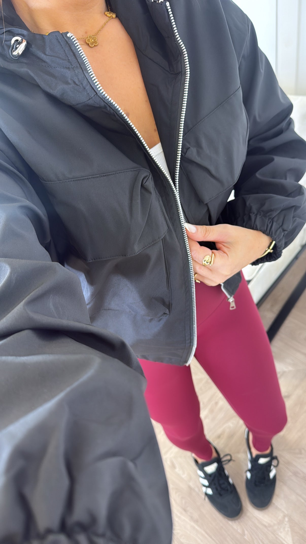 SIA black hooded windbreaker jacket