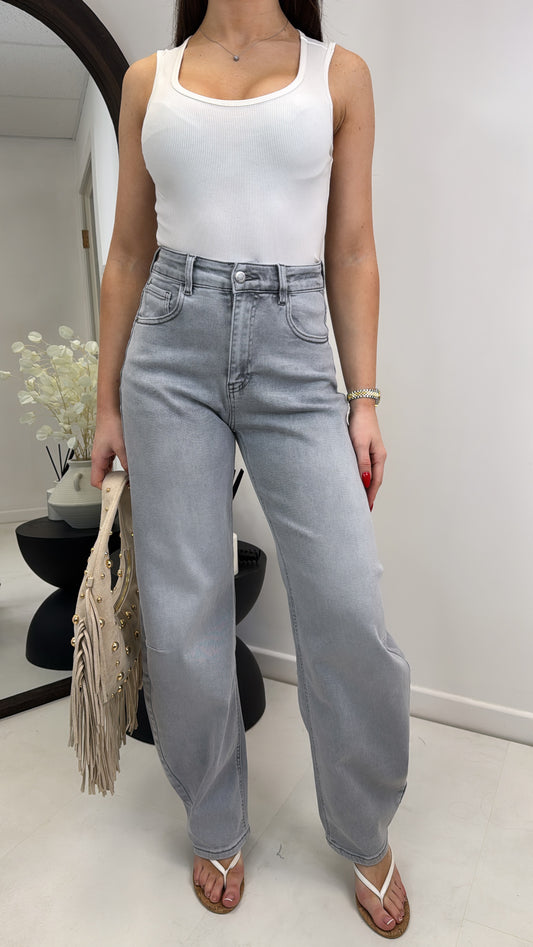 GINA washed grey barrel leg denim jeans
