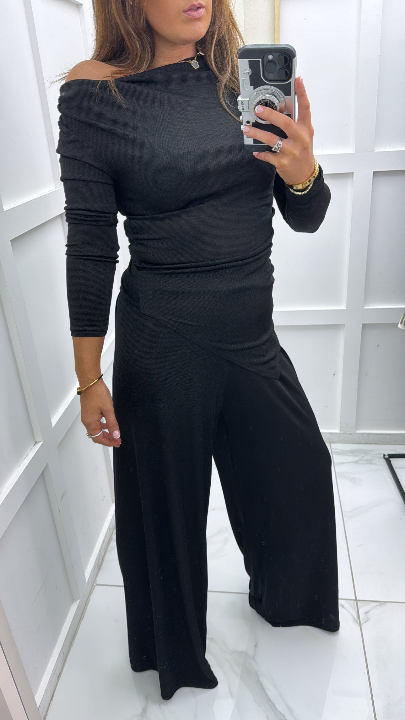 PRIYA black lurex top and trousers co-ord set