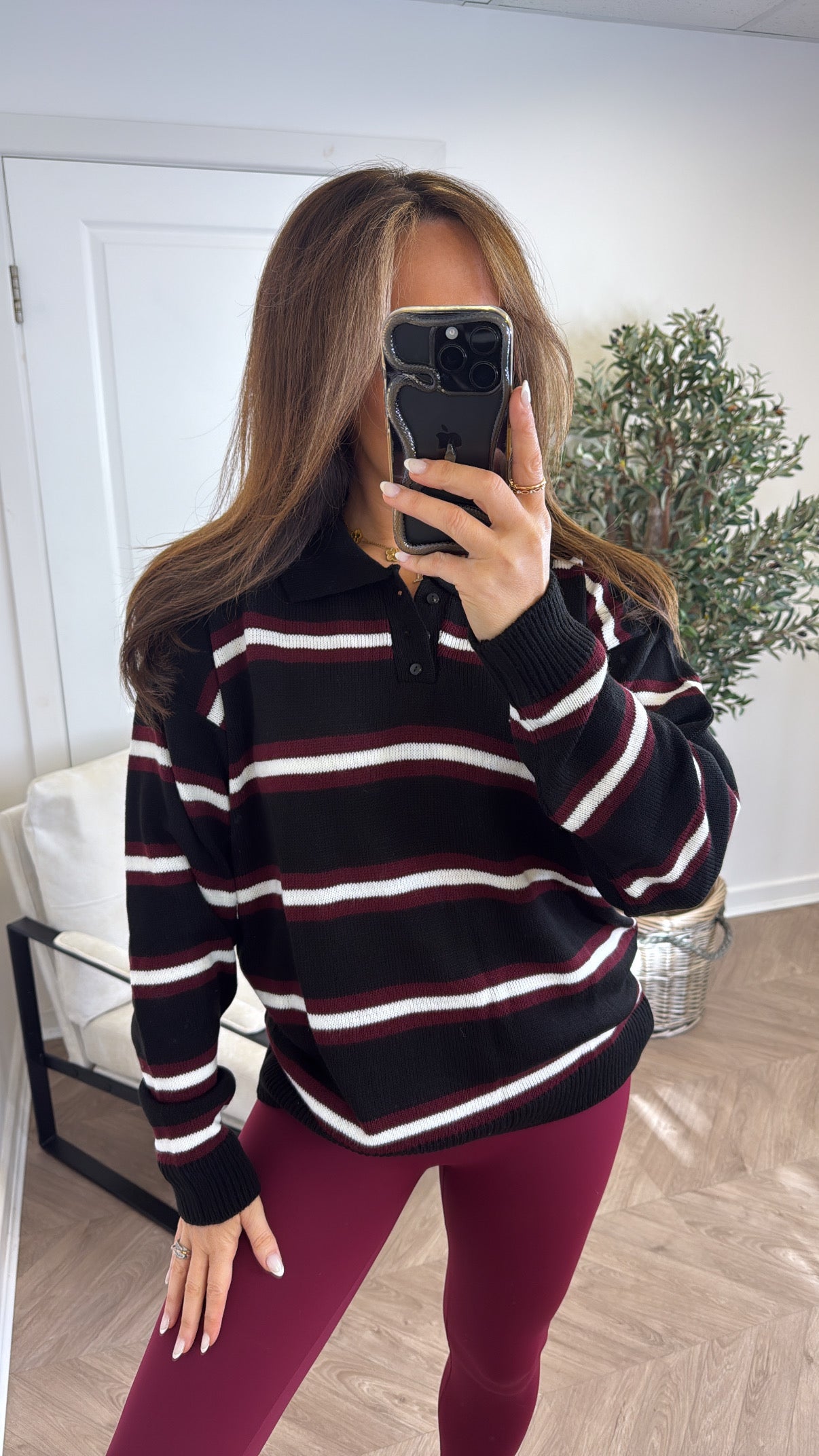 LOUISE black stripe knitted rugby jumper