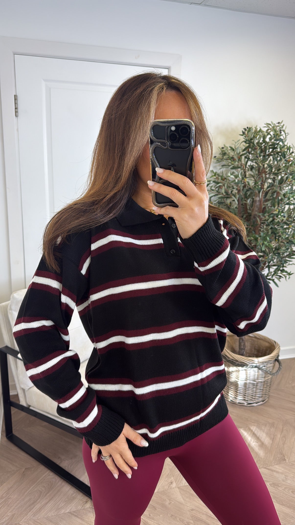LOUISE black stripe knitted rugby jumper