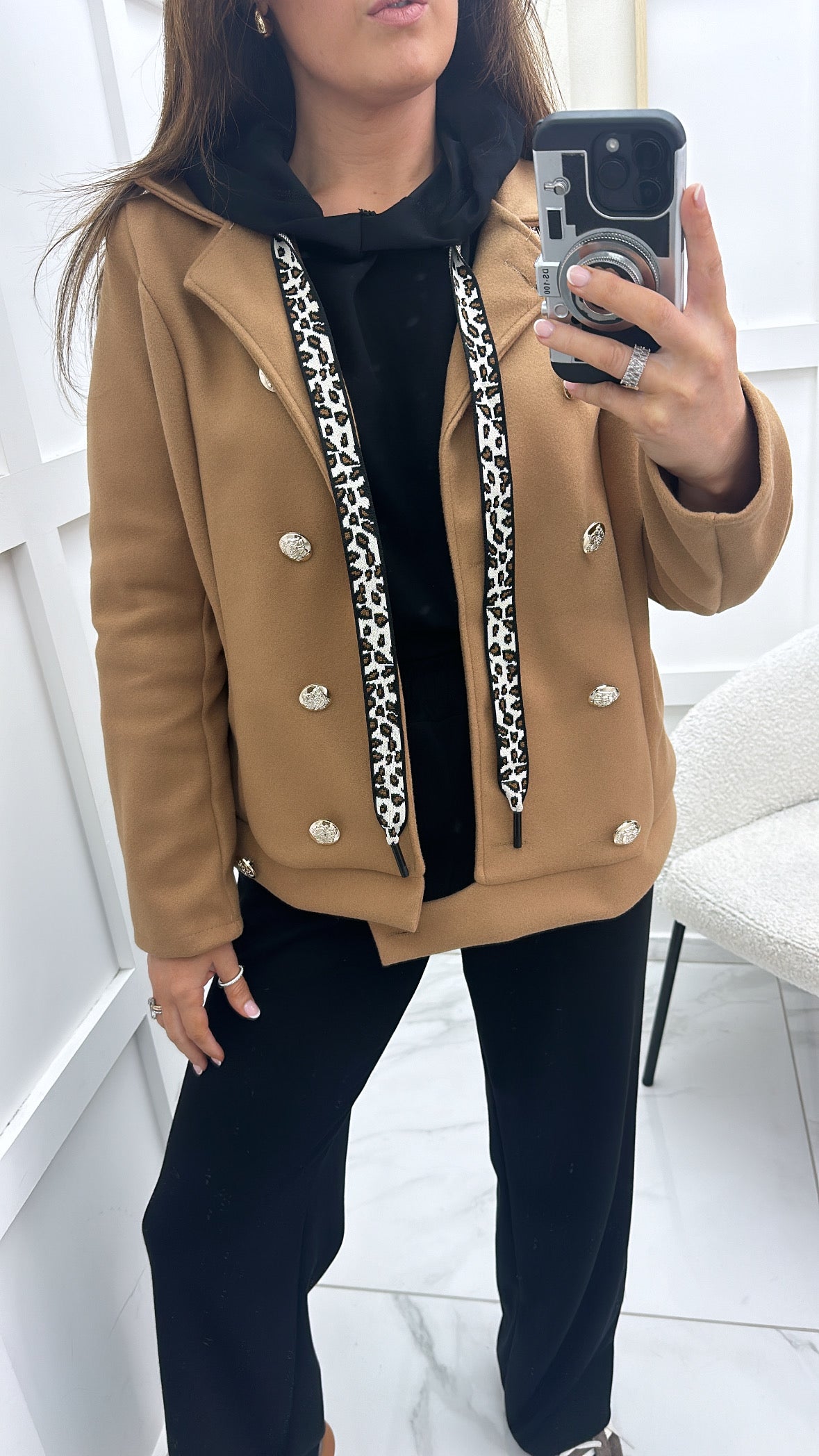 CLAUDIA camel soft double breasted button jacket