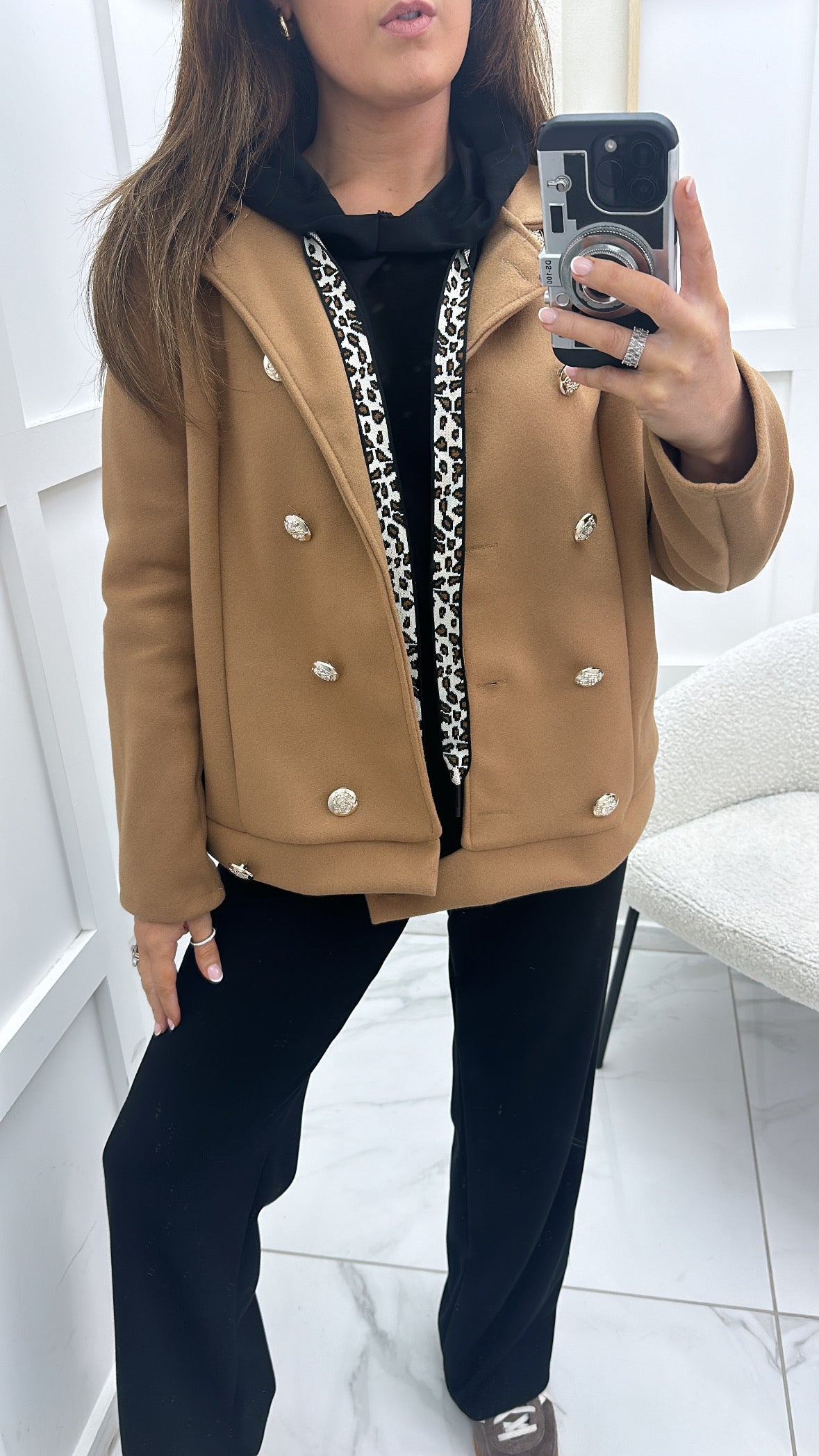 CLAUDIA camel soft double breasted button jacket