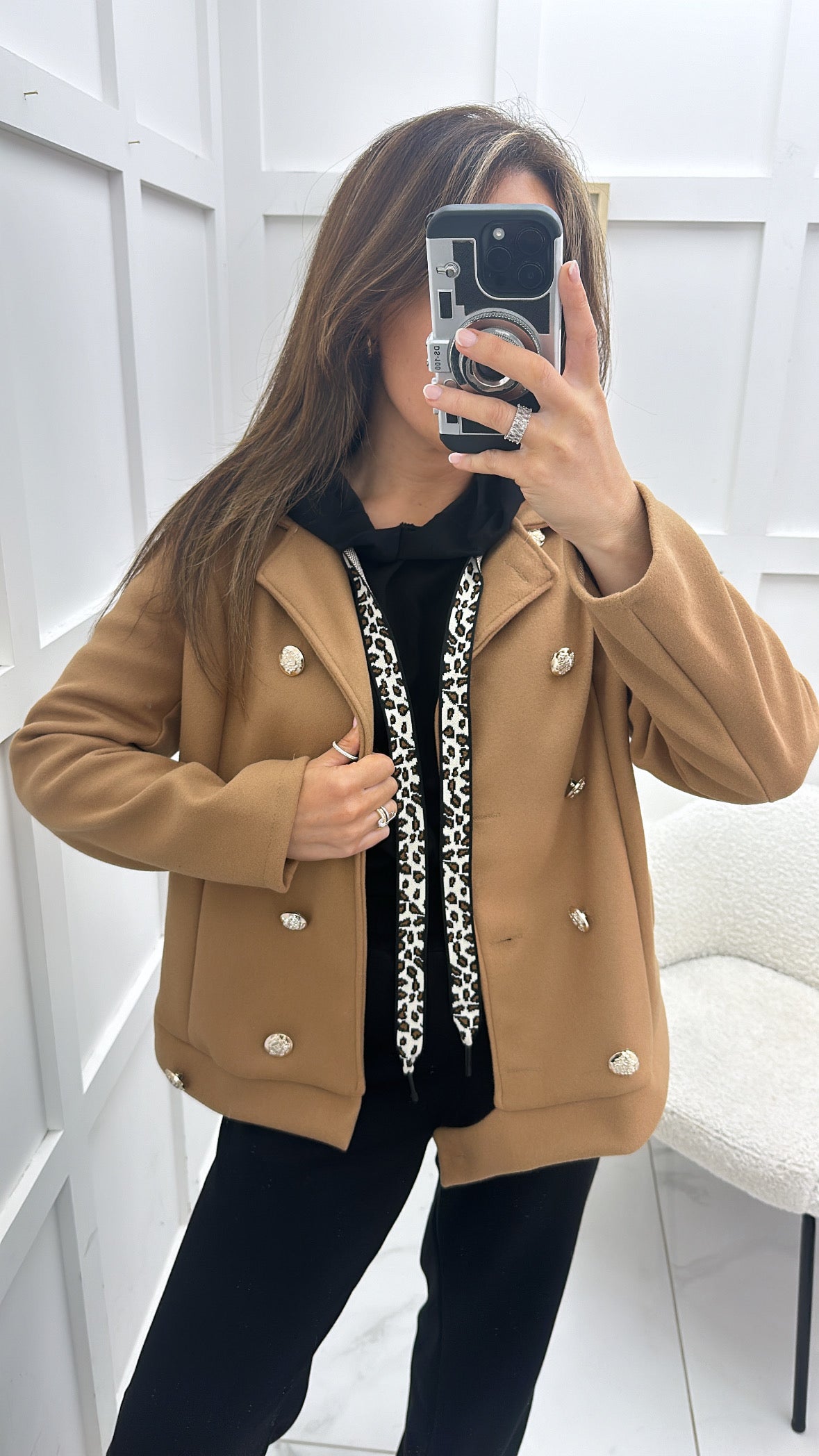 CLAUDIA camel soft double breasted button jacket