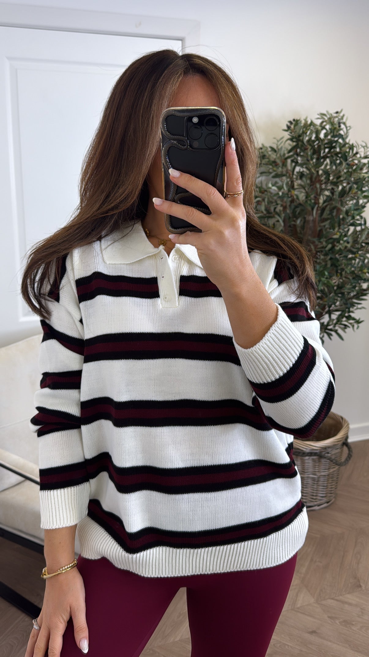 LOUISE cream stripe knitted rugby jumper