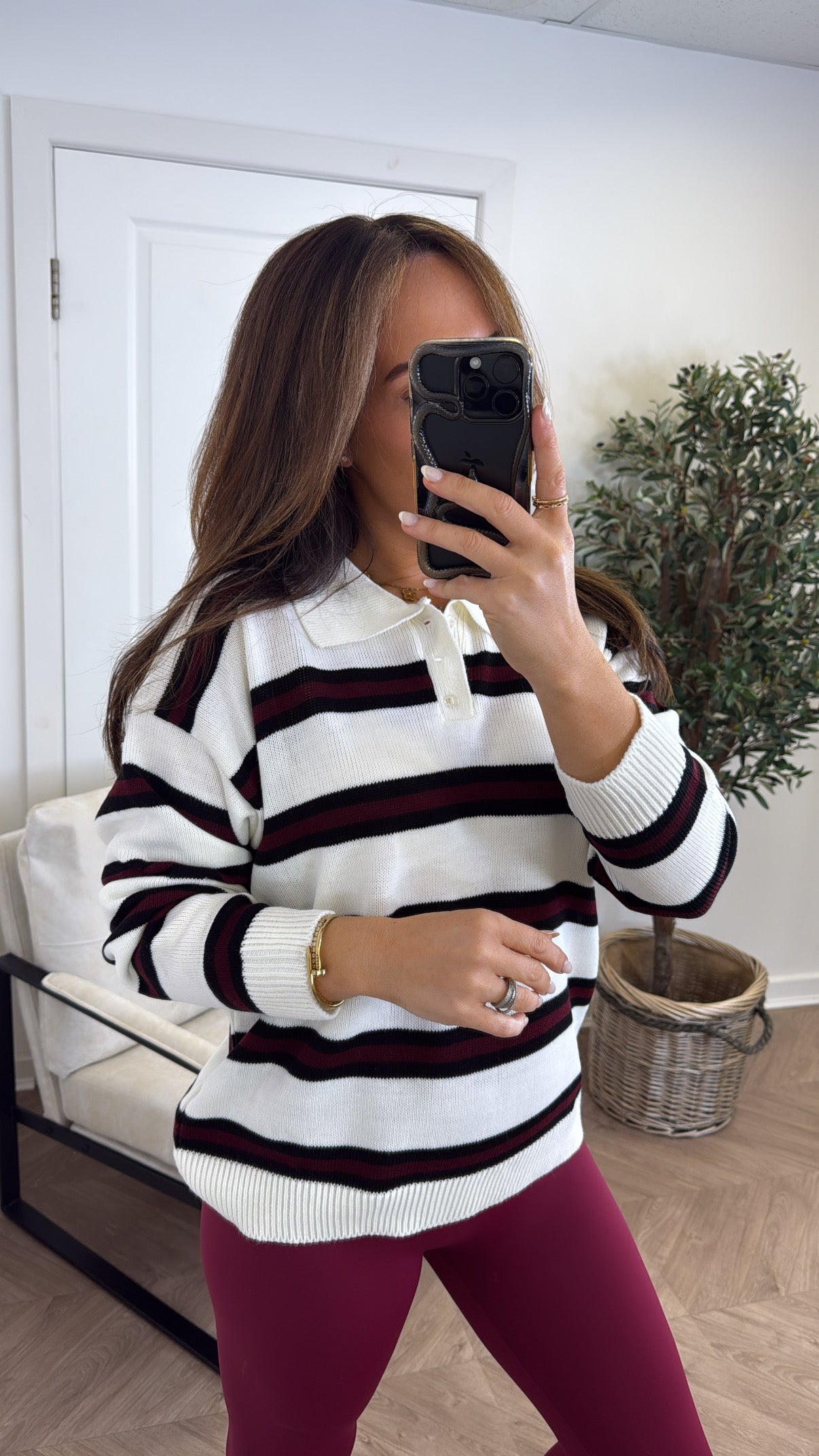 LOUISE cream stripe knitted rugby jumper