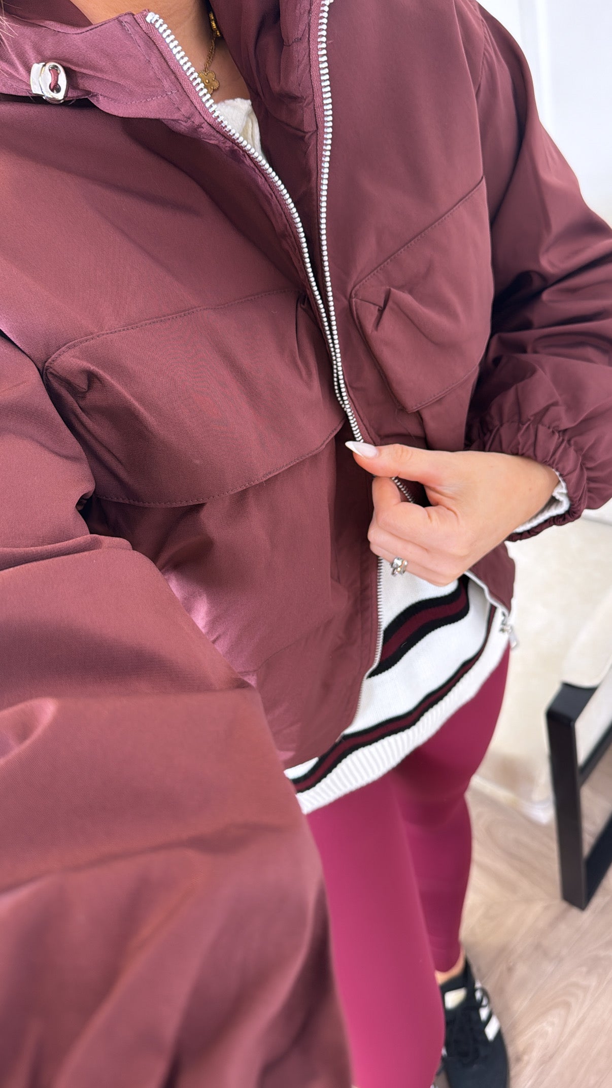 SIA burgundy hooded windbreaker jacket