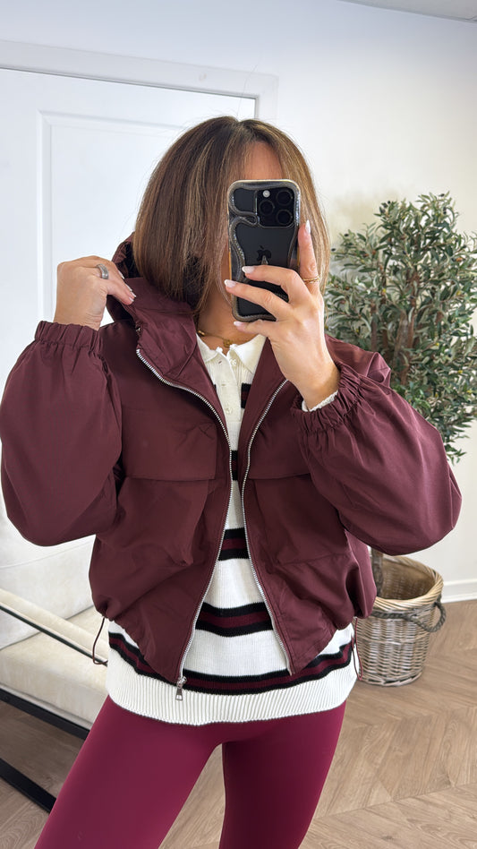 SIA burgundy hooded windbreaker jacket