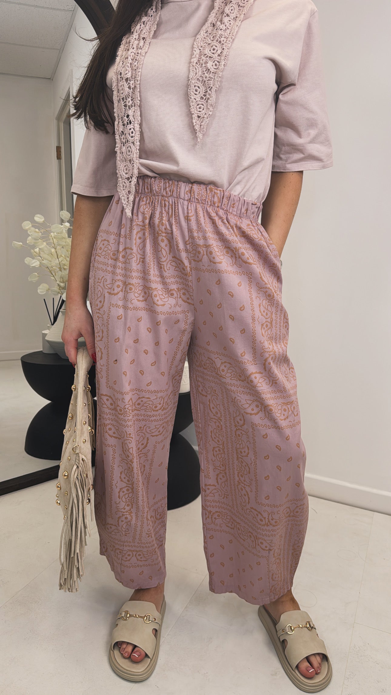 SERENITY pink bandana paisley print relaxed trousers