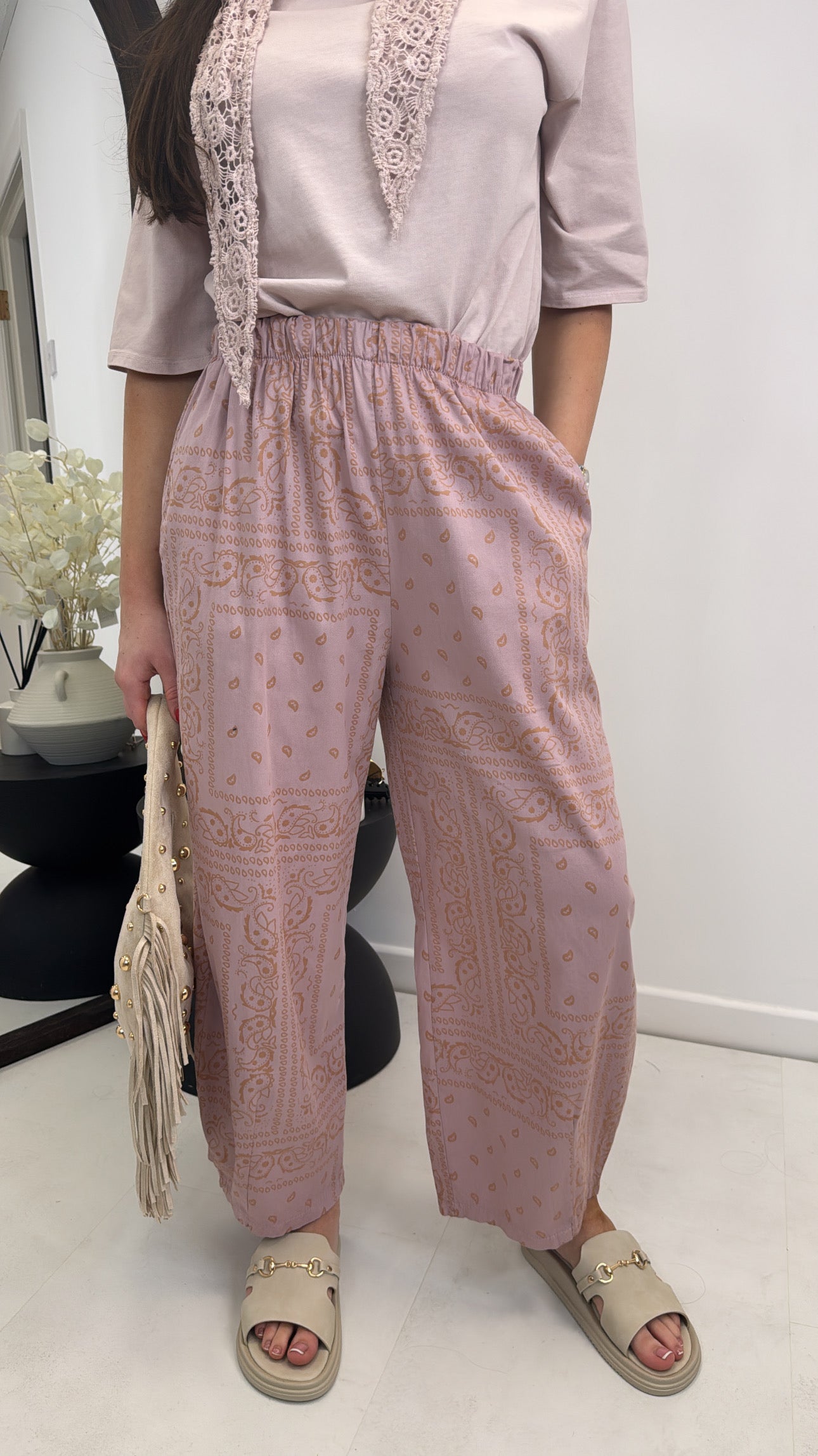 SERENITY pink bandana paisley print relaxed trousers