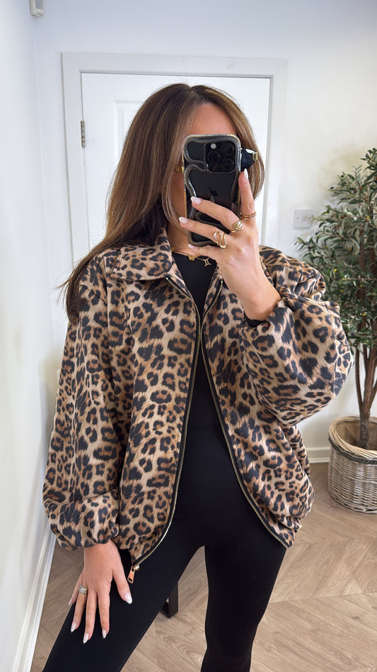 HETTIE leopard print soft bomber jacket