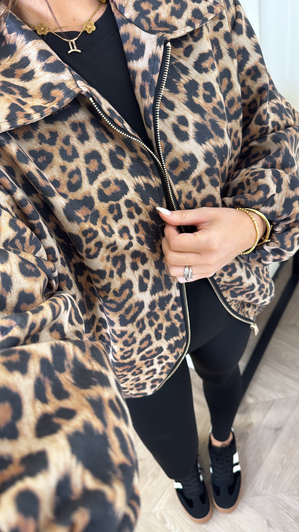 HETTIE leopard print soft bomber jacket