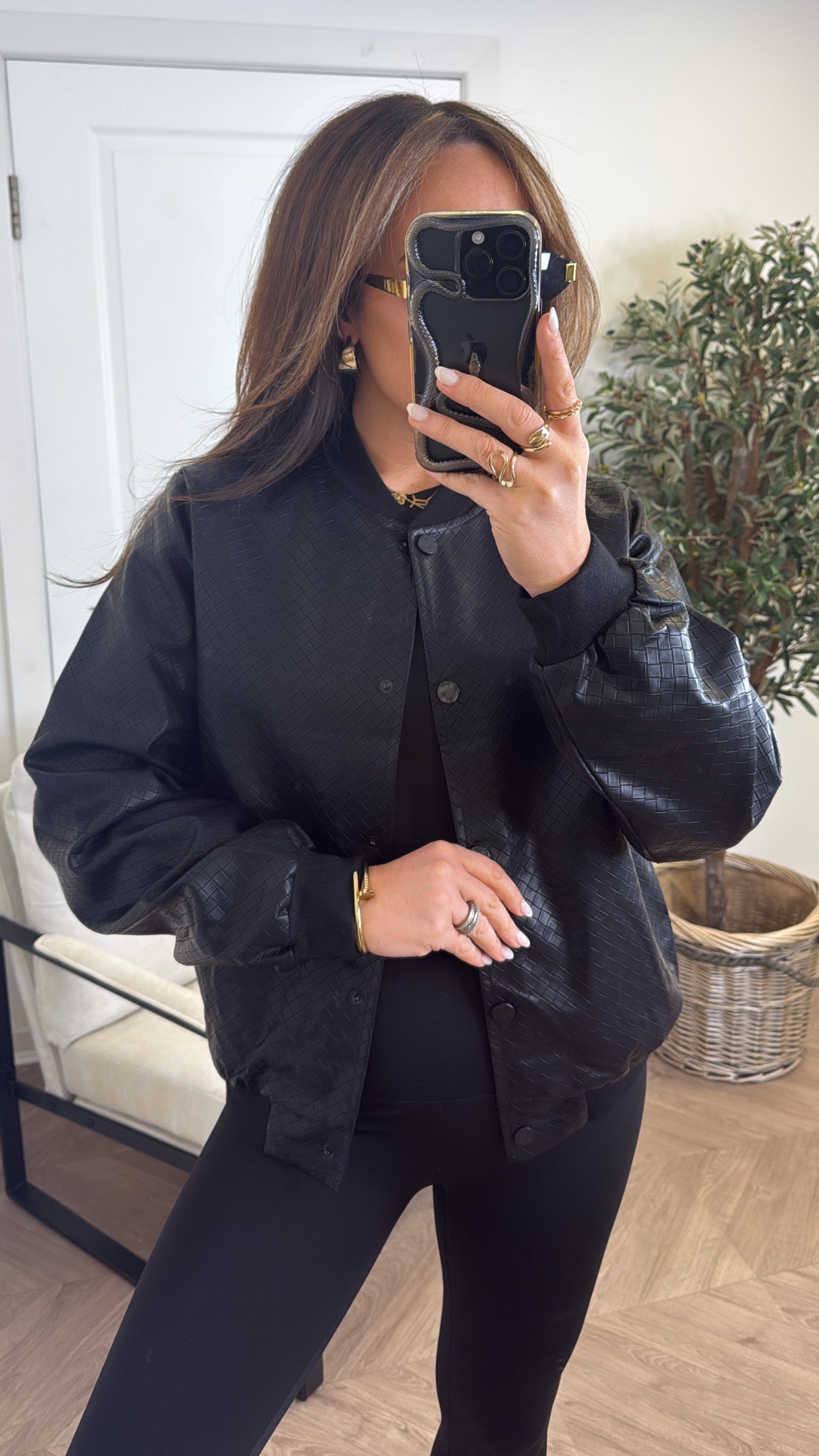 REBECCA black woven bomber jacket