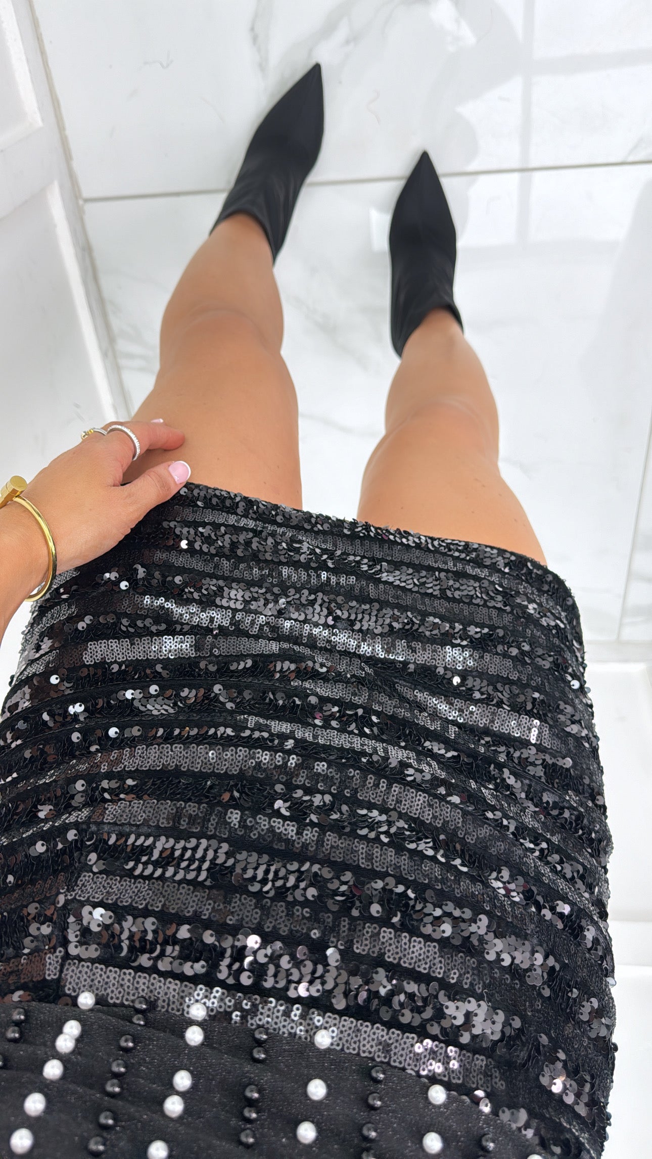 ARIA black sequin detail mini skirt