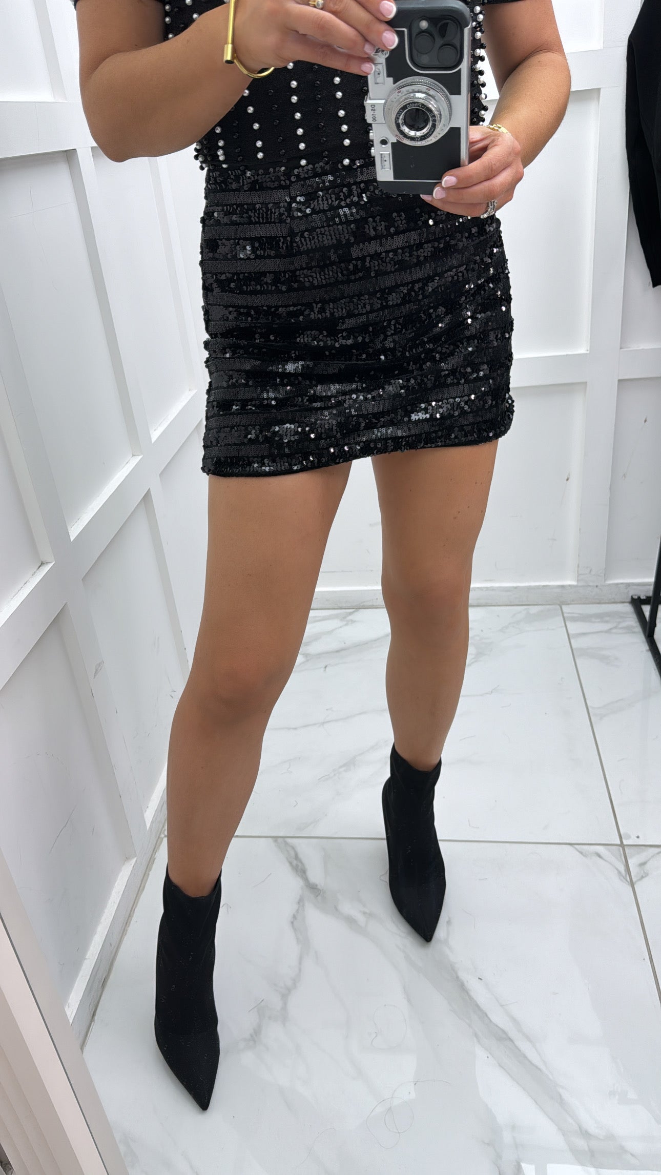 ARIA black sequin detail mini skirt