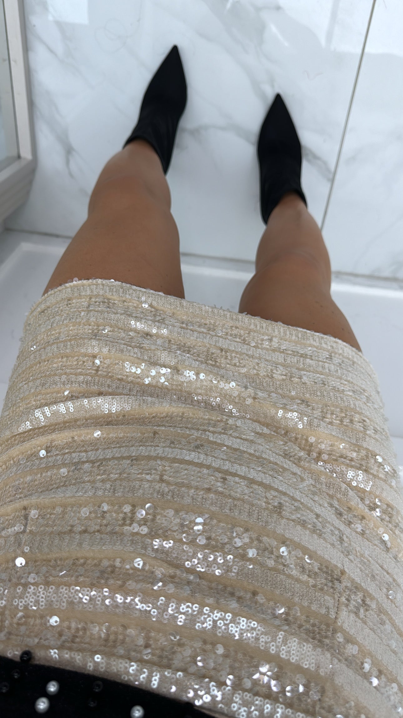 ARIA beige sequin detail mini skirt