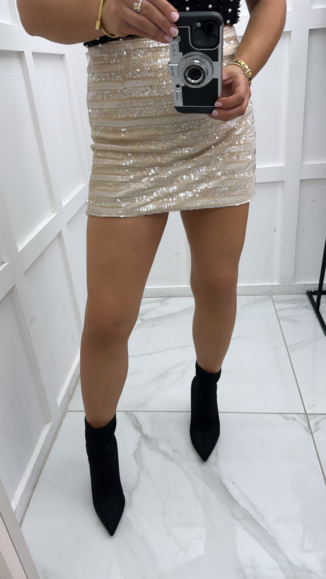 ARIA beige sequin detail mini skirt