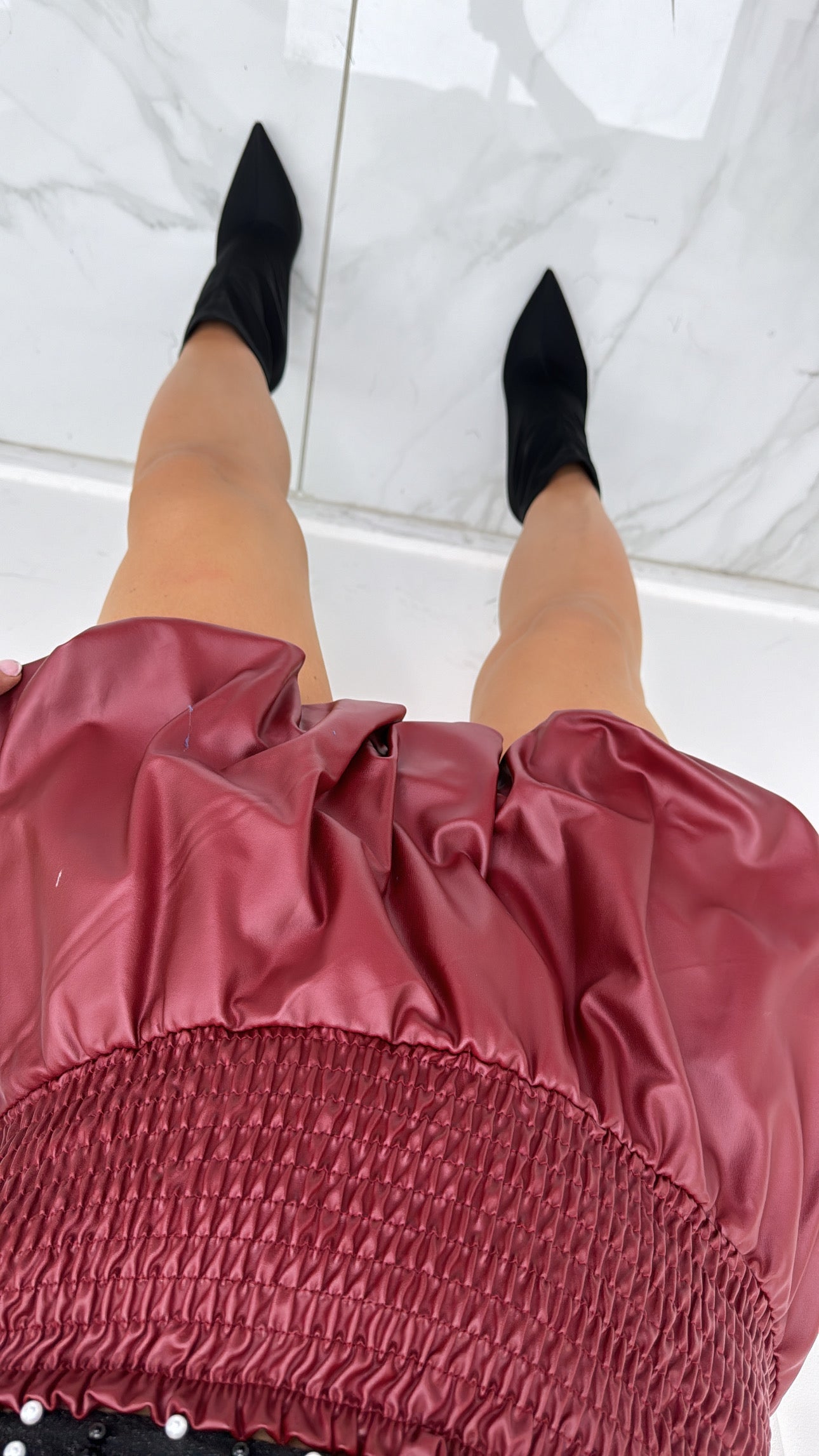 LYDIA burgundy leather look puffball skirt