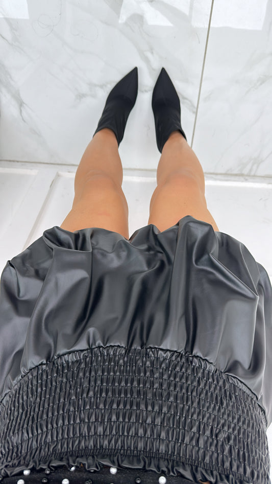 LYDIA black leather look puffball skirt