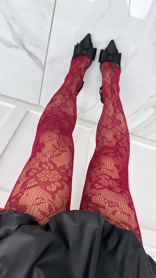 GINA burgundy lace detail tights