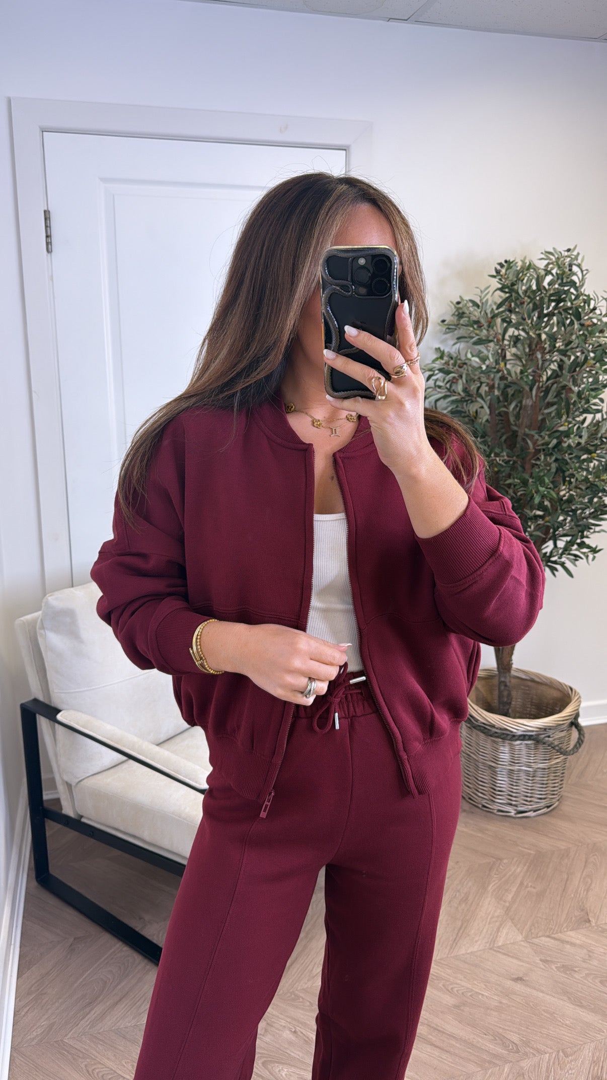 ELLEN burgundy bomber jacket and trouser lounge set