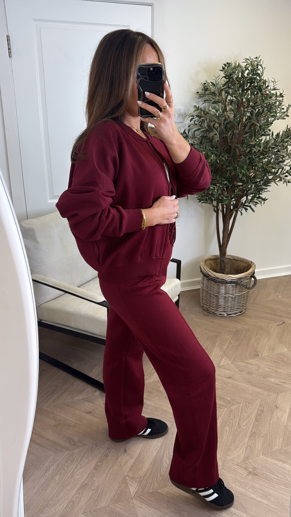 ELLEN burgundy bomber jacket and trouser lounge set