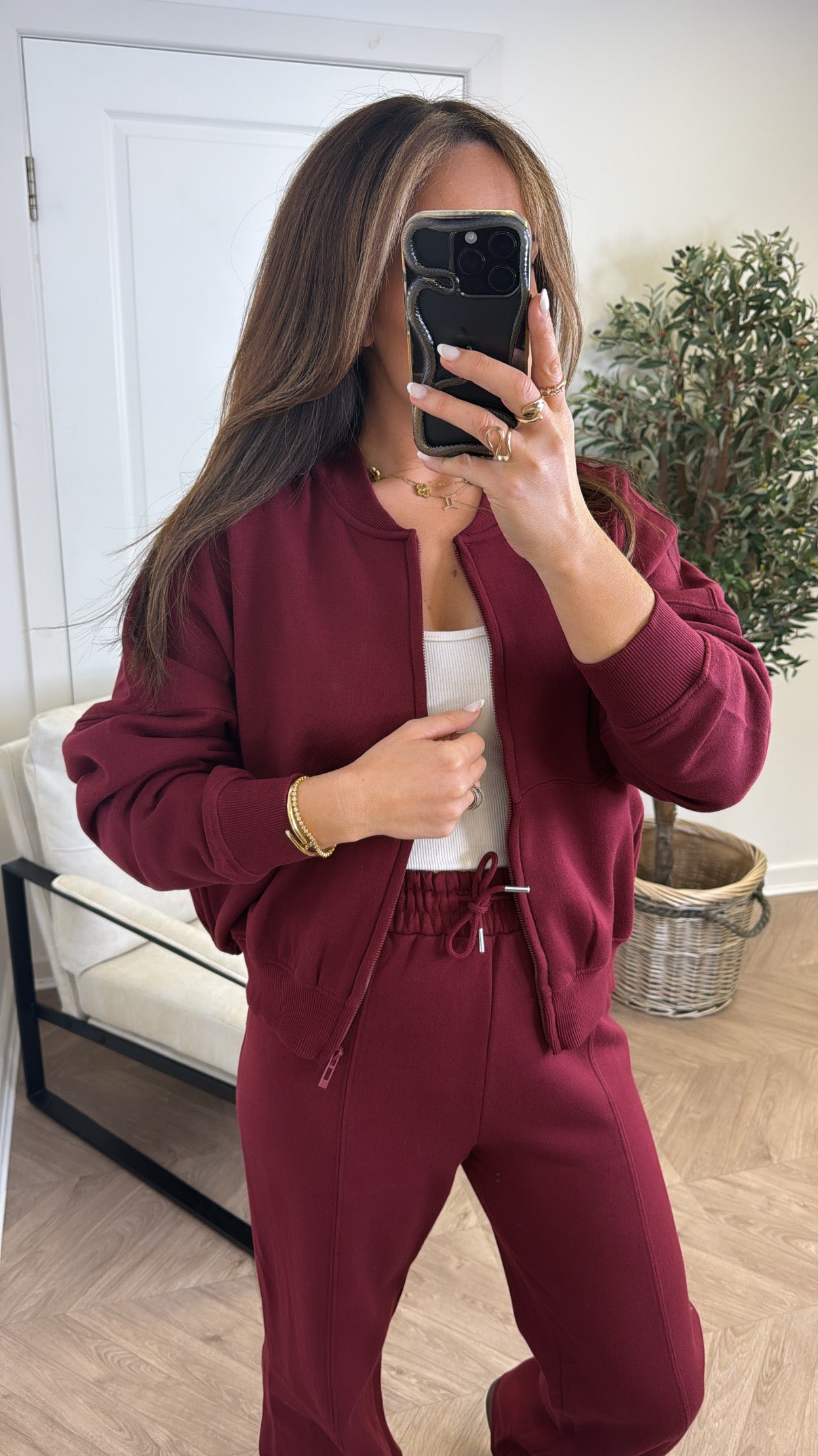 ELLEN burgundy bomber jacket and trouser lounge set