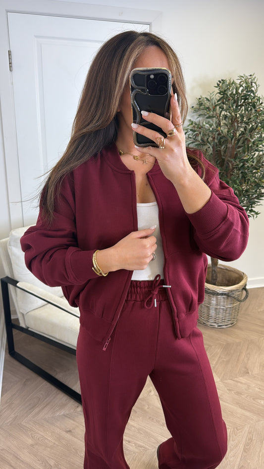 ELLEN burgundy bomber jacket and trouser lounge set