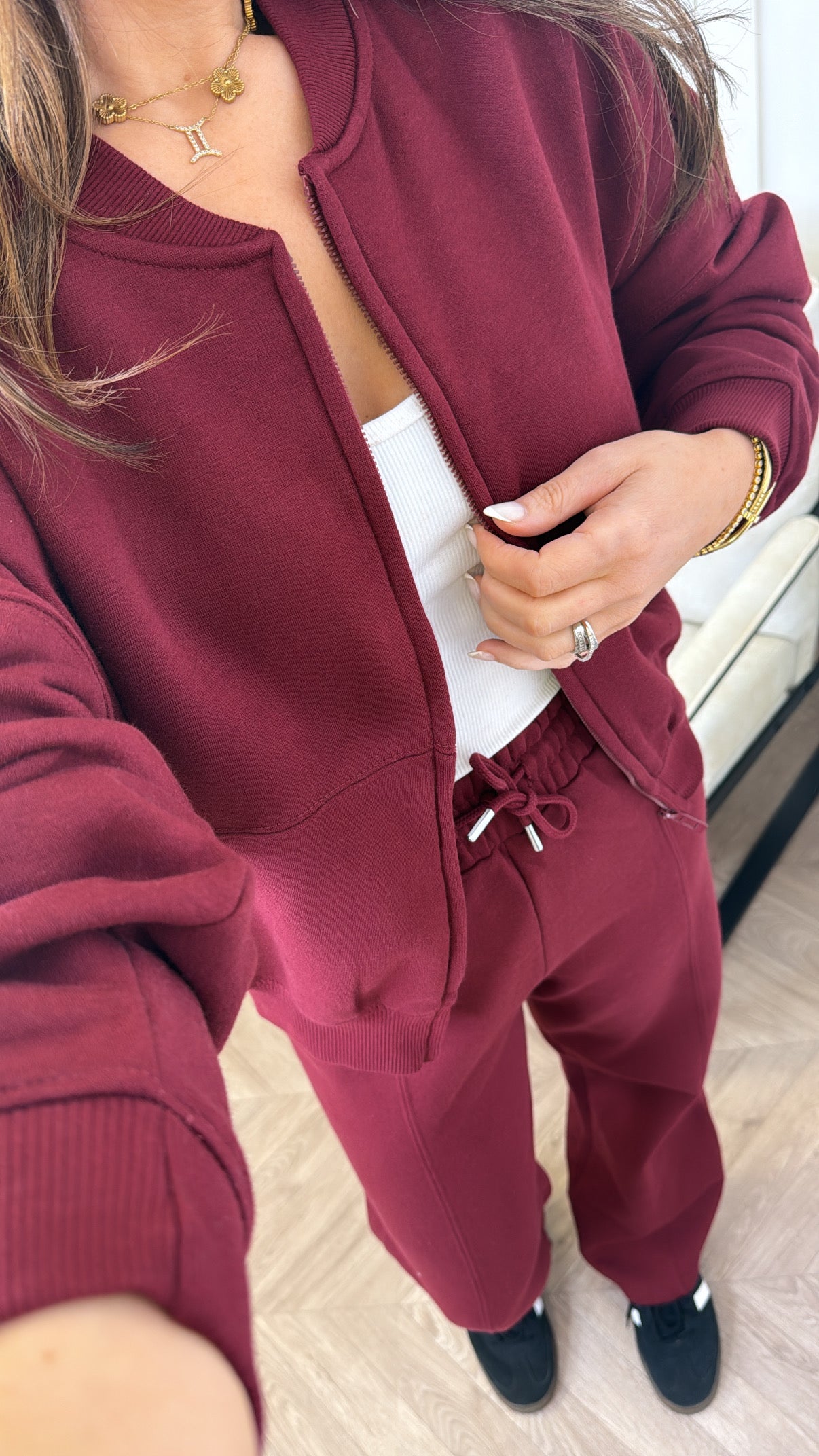 ELLEN burgundy bomber jacket and trouser lounge set