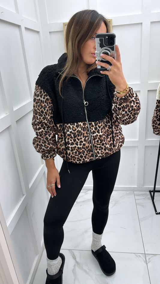 SCARLETT black teddy & leopard print bomber jacket