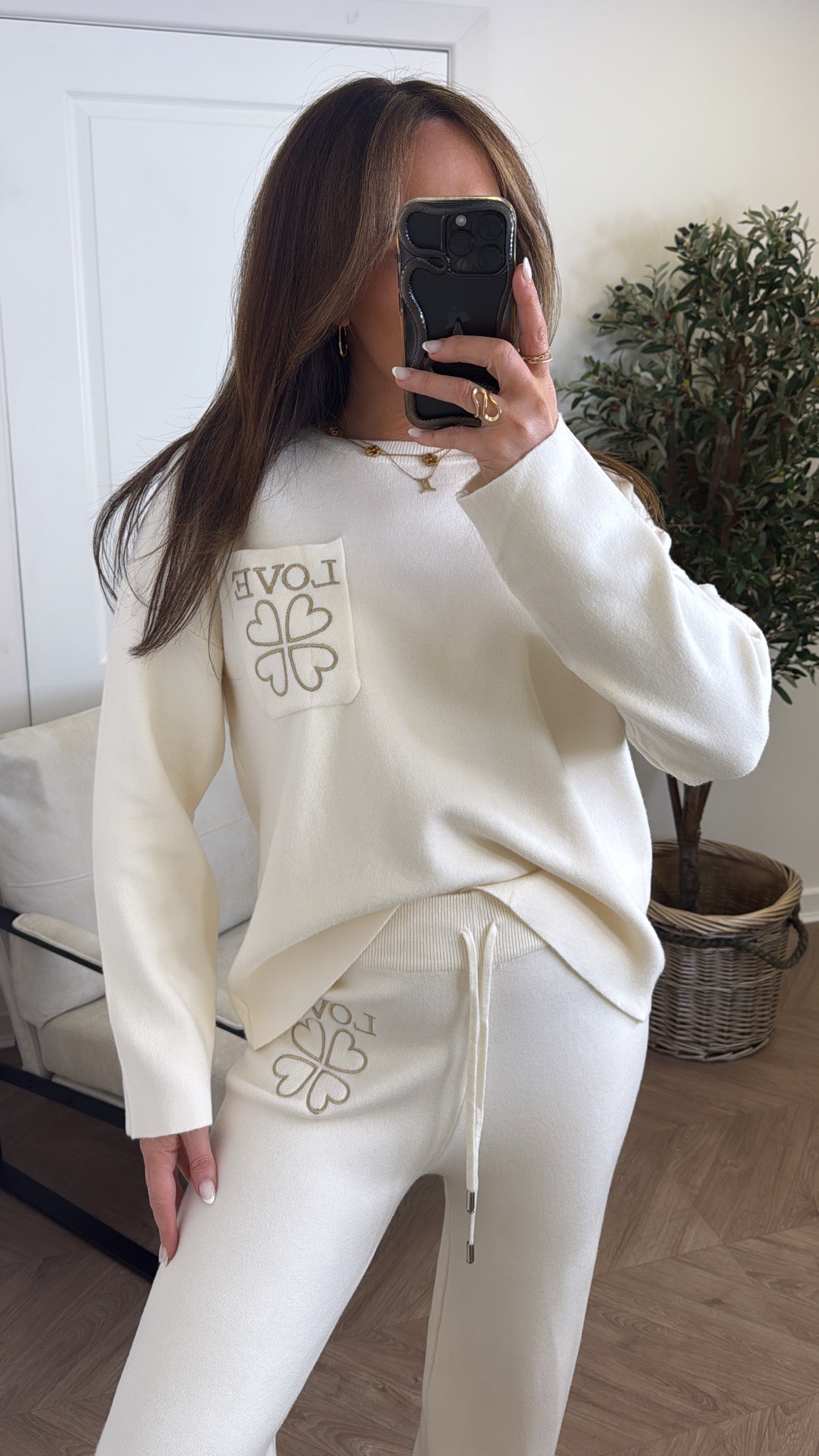 LOVE cream embroidered lounge set