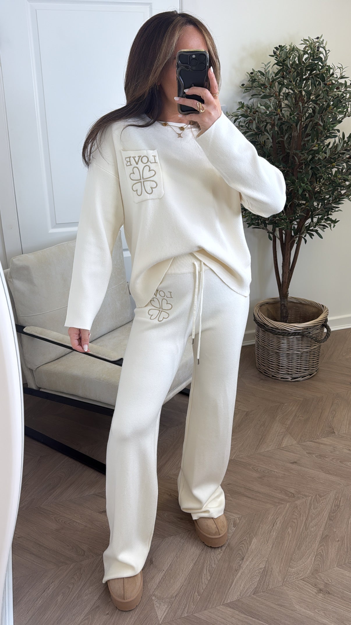 LOVE cream embroidered lounge set