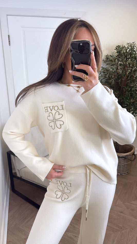 LOVE cream embroidered lounge set