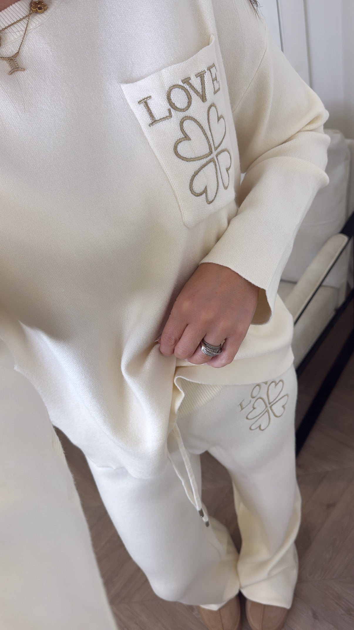 LOVE cream embroidered lounge set