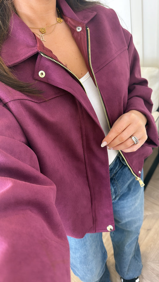 WINNIE berry faux suede jacket