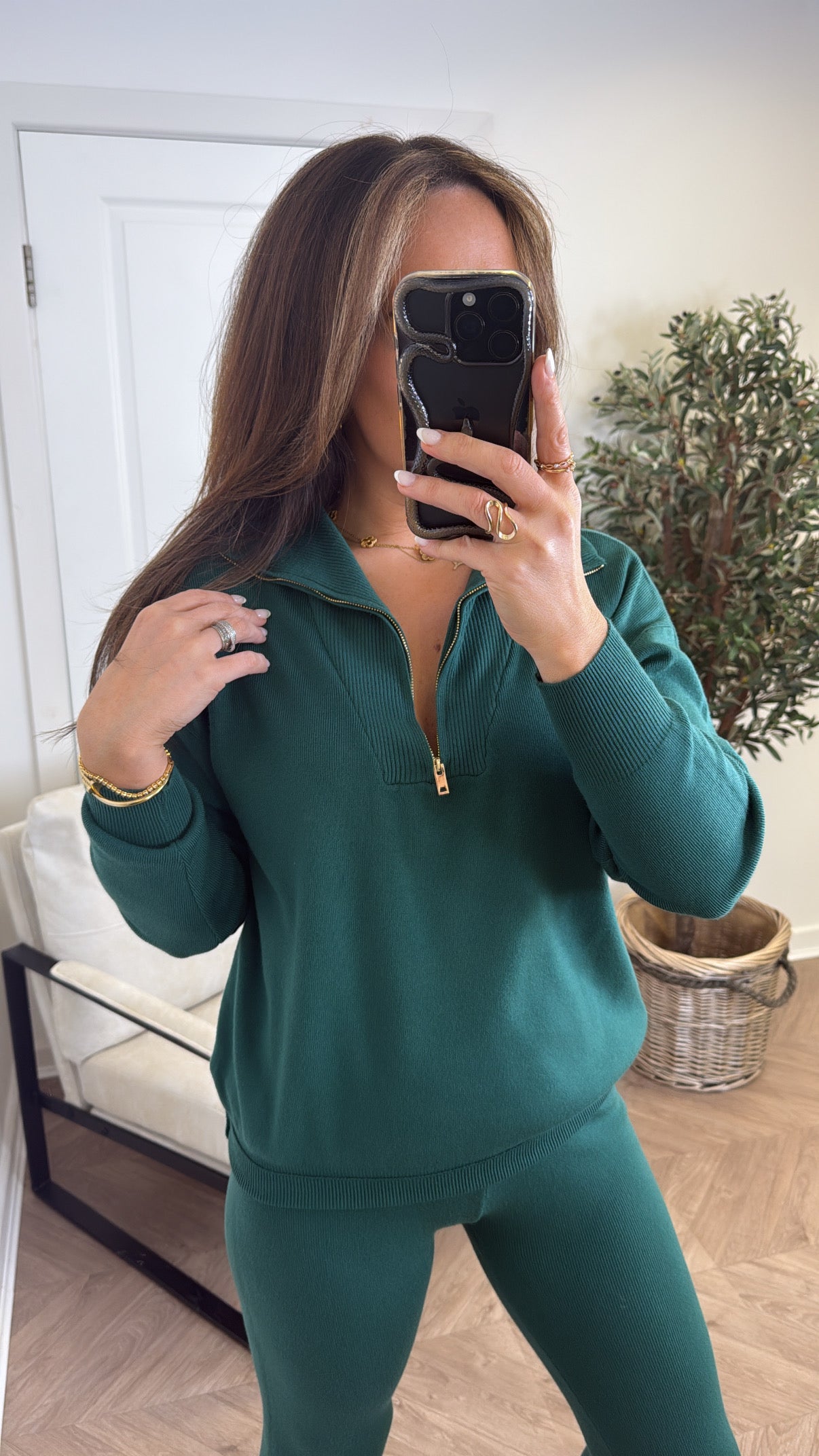 MINA forest green knitted leggings and sweater lounge set