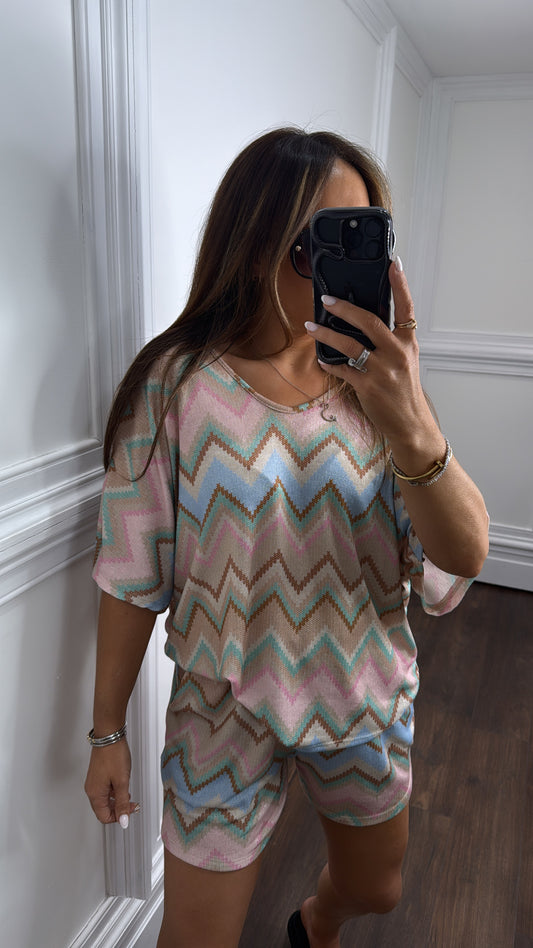 SIA beige zig zig shorts co-ord