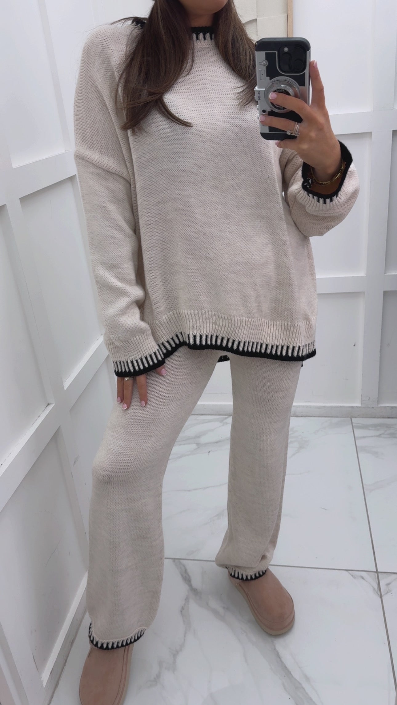 CARLY beige knitted top & trouser co-ord