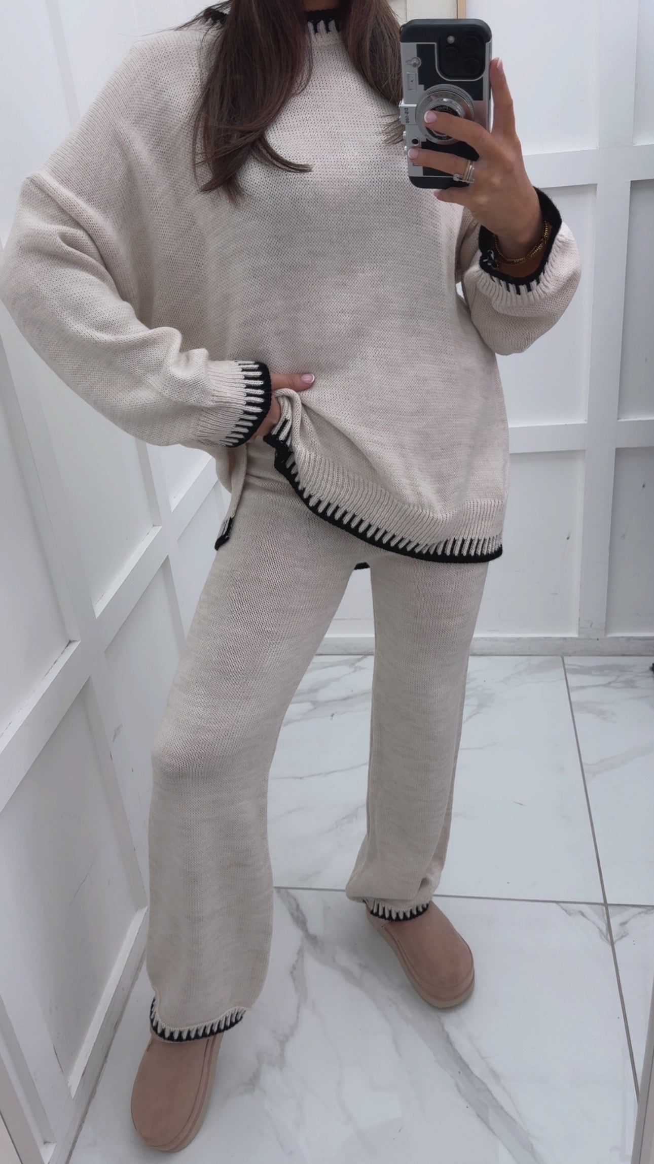 CARLY beige knitted top & trouser co-ord