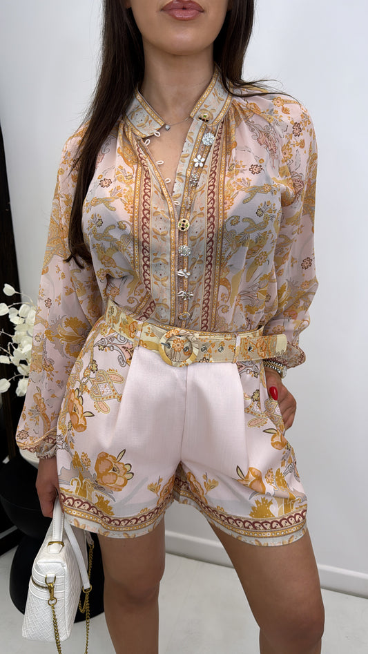 ARIA pink paisley print shorts and blouse co-ord