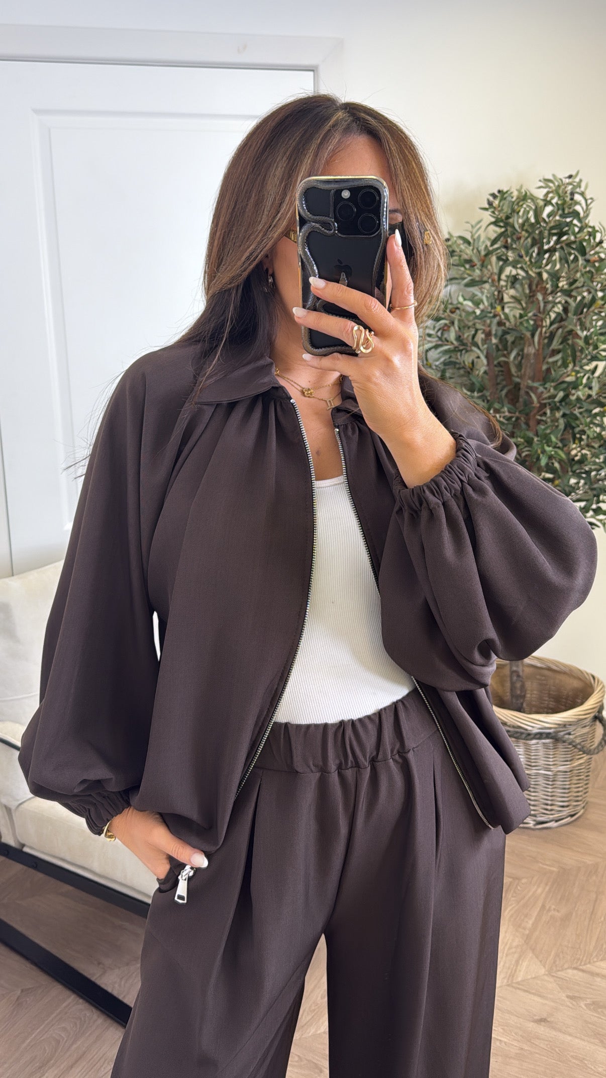 EVELYN brown jacket and trousers co-ord