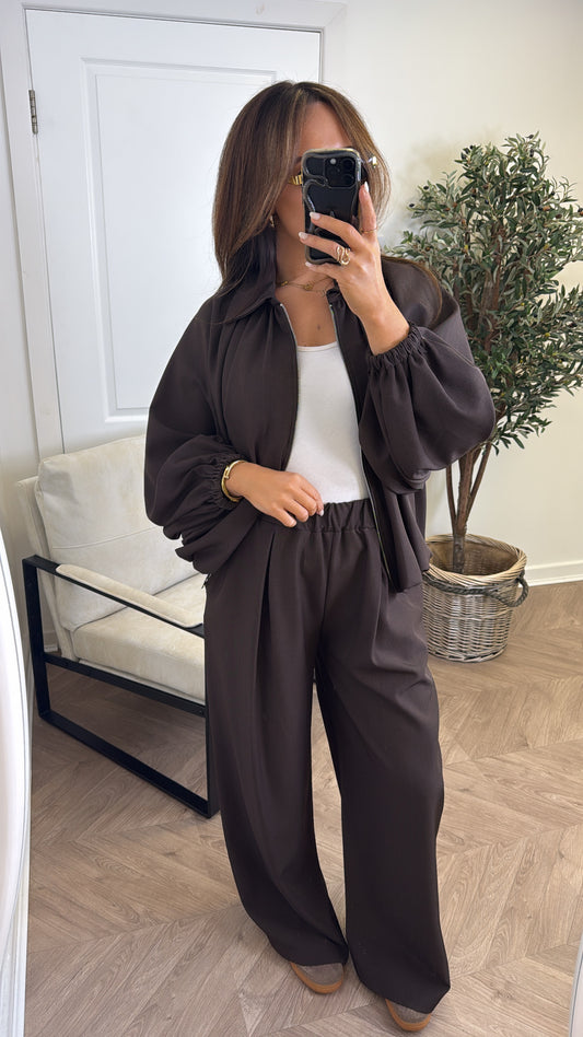 EVELYN brown jacket and trousers co-ord