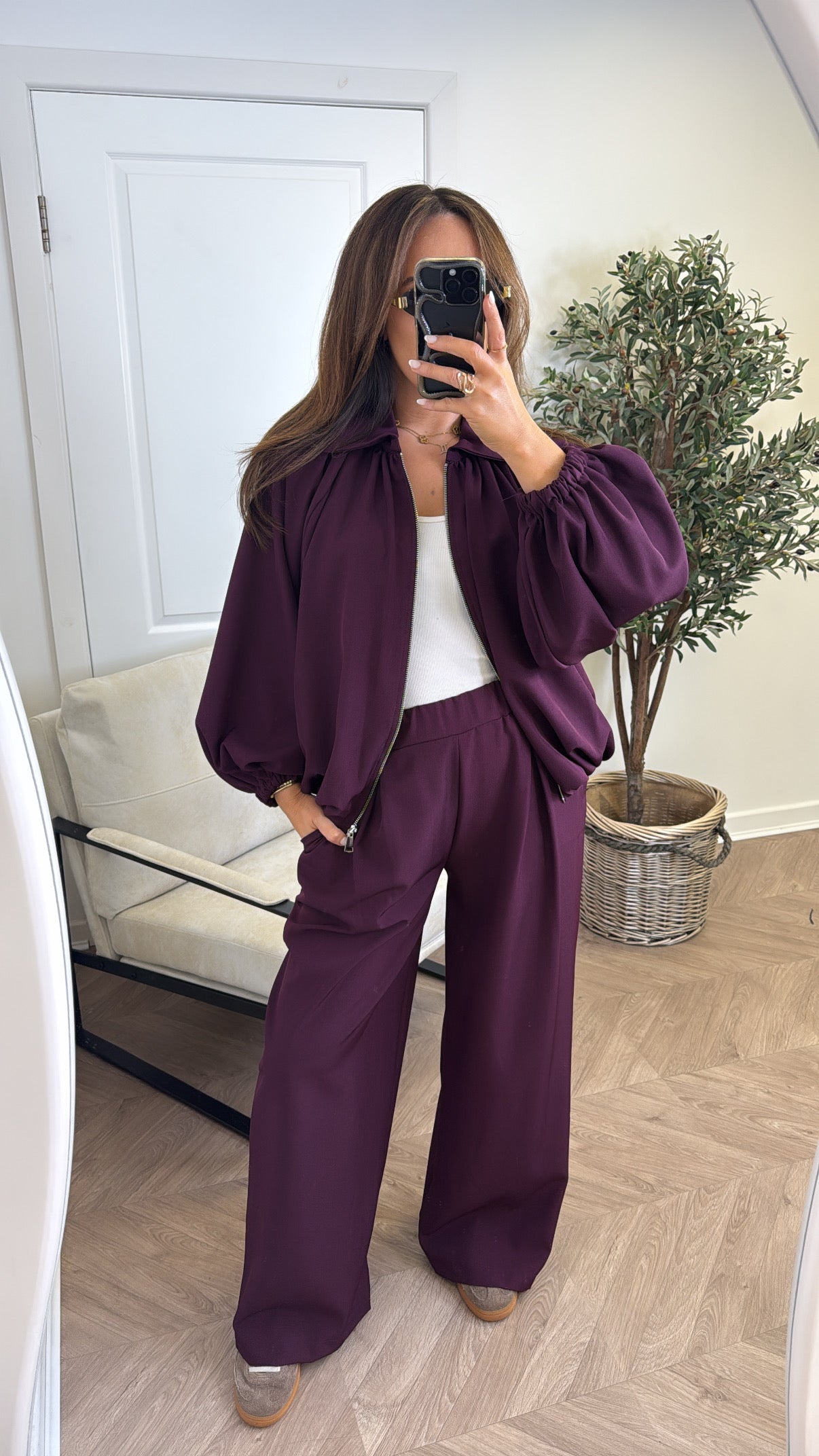 EVELYN plum jacket and trousers co-ord