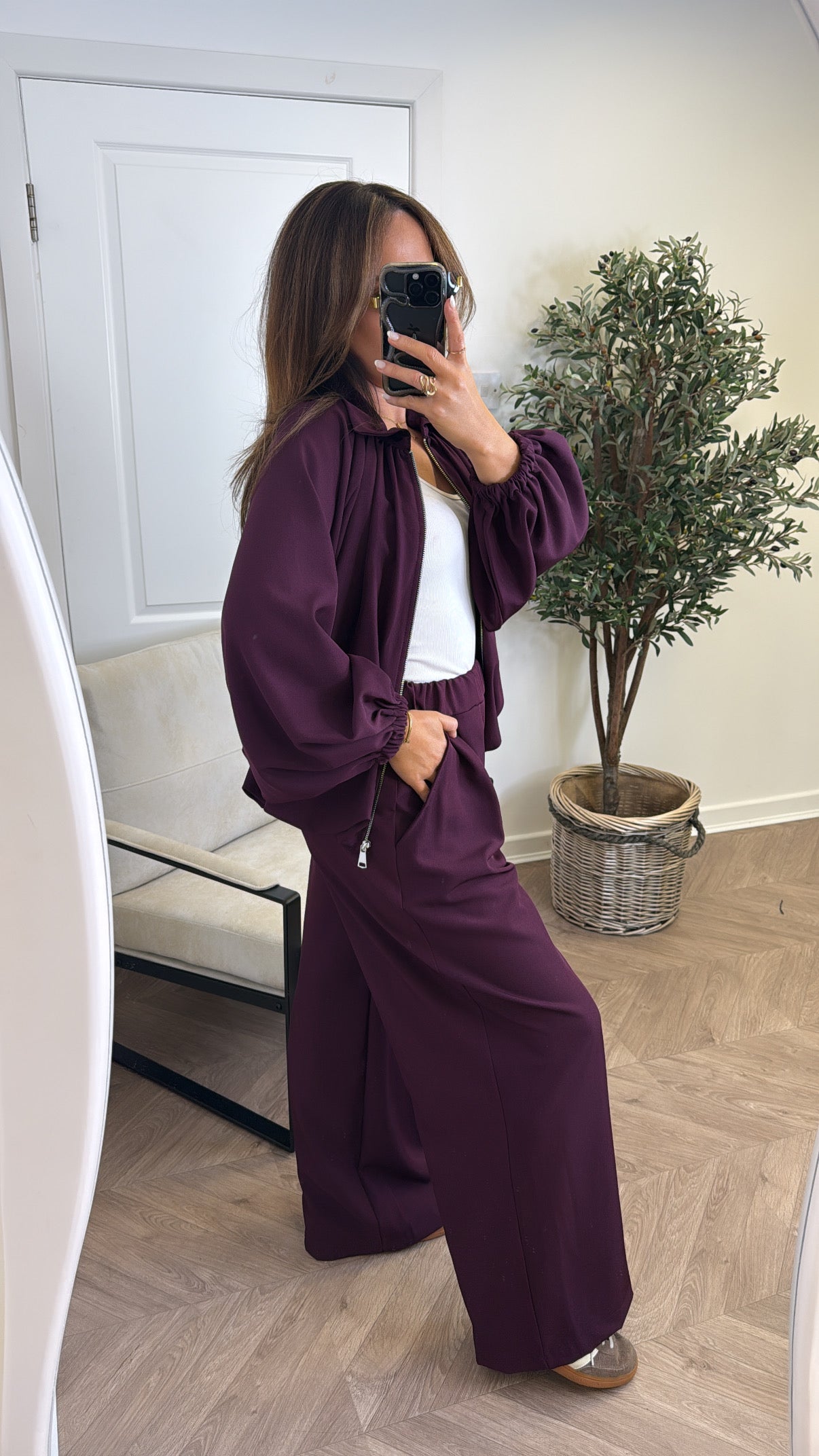 EVELYN plum jacket and trousers co-ord