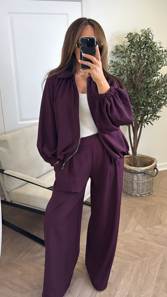 EVELYN plum jacket and trousers co-ord