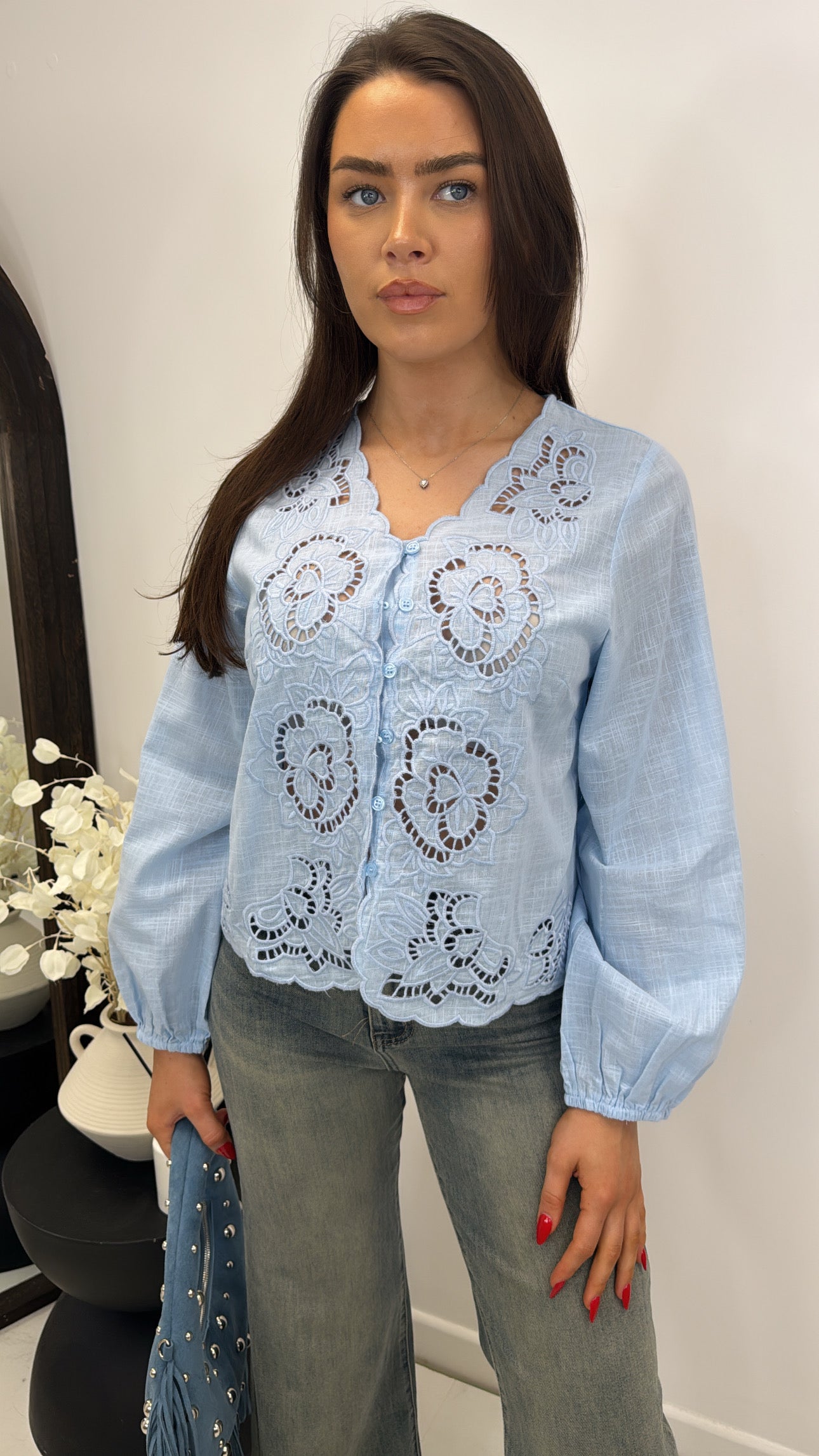 TALIA blue embroidered blouse