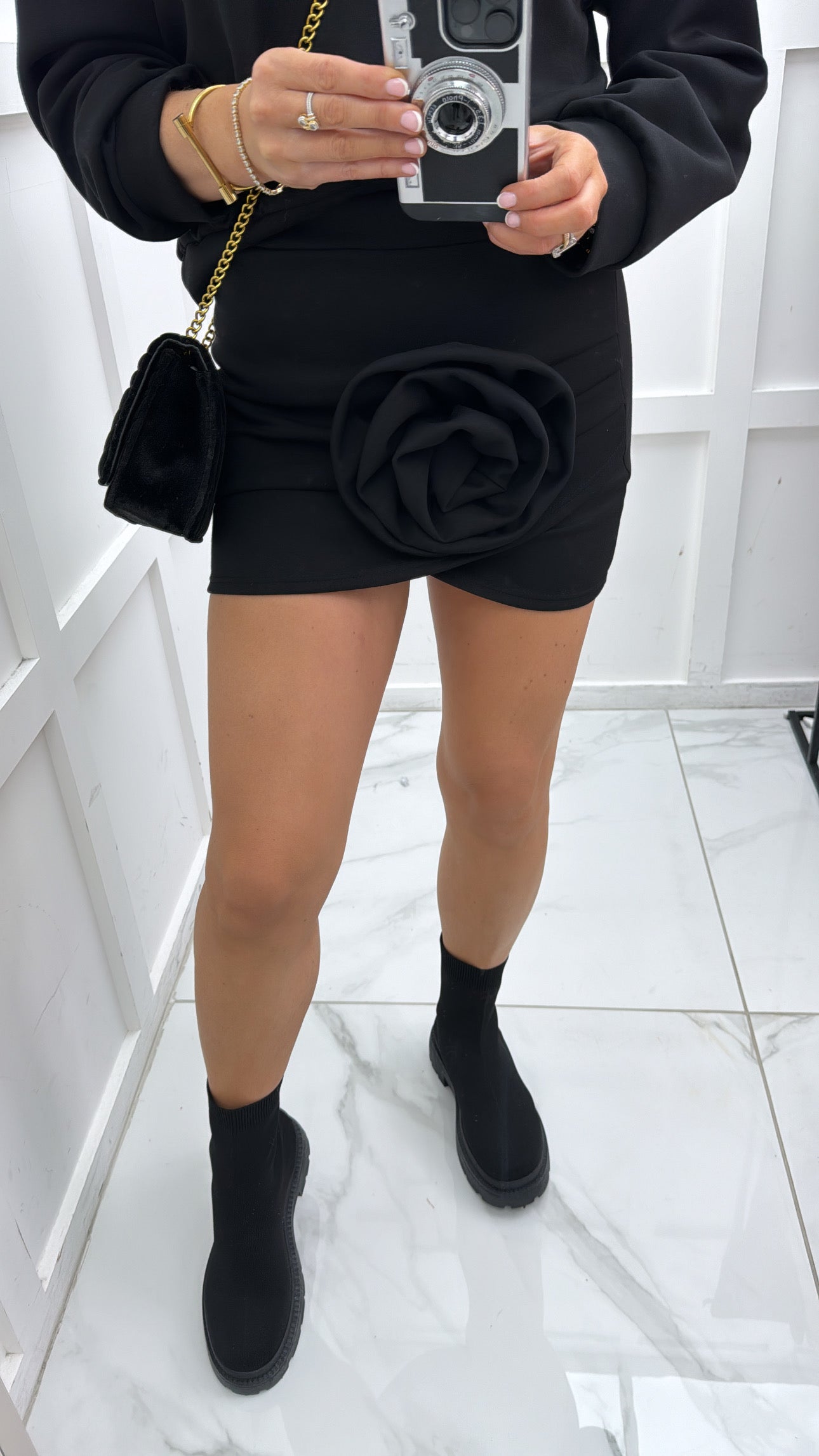 MIA black flower detail skirt and jumper co-ord set