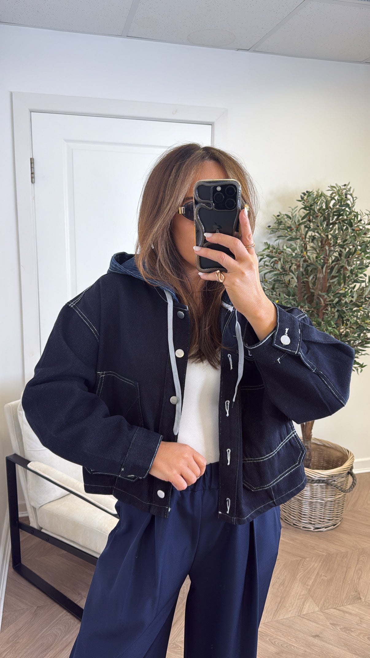 DEENA dark blue hooded denim jacket
